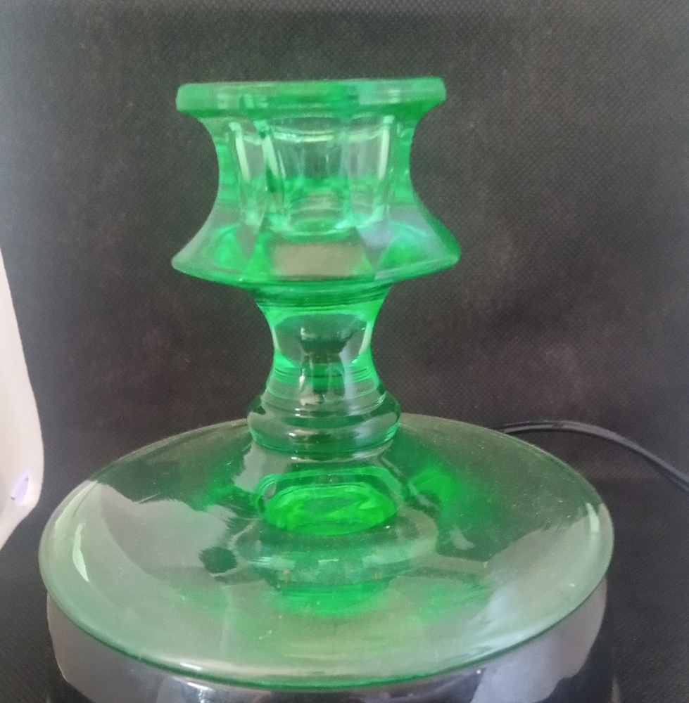 Elegant Uranium Vasaline Glass Candle Holder